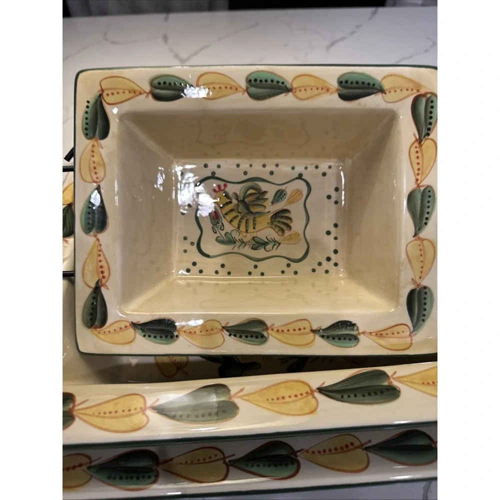 TEMP-TATIONS OVENWARE CASSEROLE BAKEWARE Birds of Paradise 6 PIECE‎ with STANDS
